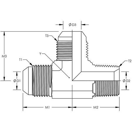 World Wide Fittings Male JIC to Male Pipe to Male JIC Run Tee F5755X04X02X04